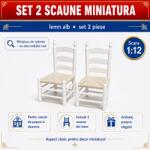 Hobbyplanet Set 2 scaune albe din lemn, miniatura pentru casute de papusi, diorame si colectii (V23710)
