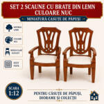 Hobbyplanet Set 2 scaune cu brate din lemn culoare nuc, miniatura 1: 12 pentru casute de papusi (V23961)