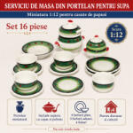 Hobbyplanet Serviciu de masa din portelan pentru supa, 16 piese, miniatura 1: 12 pentru casute de papusi (V29857)