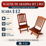 Hobbyplanet Scaune de gradina set 2 buc din lemn cires, miniatura 1: 12 pentru casute de papusi (CC30877)