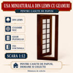 Hobbyplanet Usa miniaturala din lemn culoare nuc cu geam din plexiglas, miniatura 1: 12 pentru casute de papusi (CC81103)