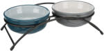 TRIXIE Set 2 Castroane Ceramice Cu Suport Metalic, 2x0.6 l 15 cm 32x9x16 cm, Petrol Gri, 24536