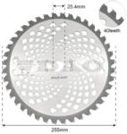 Dao Shop Disc pentru motocoasa DAO otel, 40 dinti cu vidia tip 1 tungsten-carbid (vidia), diametru 255 (disc.motocoasa)