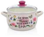 Metalac Oala cu capac din sticla Spring Metalac, email, 20cm, 4.2l, Crem cu motive florale (380507)