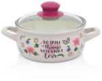 Metalac Cratita cu capac sticla Spring Metalac, email, 16cm, 1.5l, Crem cu motive florale (380512)