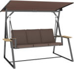 Outsunny Balansoar de Grădină cu 3 Locuri și Acoperiș Reglabil, Balansoar de Exterior din Metal cu Tăvi pentru Băuturi, Perne Imbătute, Capacitate 360kg, pentru Terasă sau Balcon, 222x131x175 cm, Maro | Aosom 