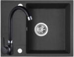 Laveo SBF_713YL - LAVEO RAB MINI 560x440 mini csepptálcás gránit mosogató szemcsés fekete + Lete II álló csaptelep fekete szett (SBF_713YL)
