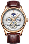 LIGE Ceas barbatesc Lige Mecanic Automatic Curea piele Maro Mecanism Tourbillion Data Ceas