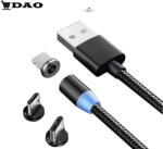 Dao Shop Cablu de incarcare DAO® 3in1 Magnetic cu LED USB-C, MicroUSB si Lightning iPhone, Negru (magnetic.3in1)