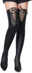 SuperLove Chic Matte Look Faux Leather Stockings with Cross Straps 82132 Black L-XXL