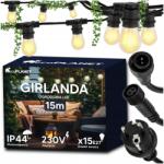 BERGE Kerti fényfüzér Led 15m 16xE27 szett izzókkal Vízálló (Girlanda Ogrodowa Świetlna LED 15m 16xE27)