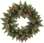 Hessa Coronita de Craciun pentru Usa din Crengute de Brad Artificial Verde cu Conuri Naturale si Fructe Holly, Diametru 40cm (068)