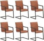 vidaXL Scaune de bucatarie cantilever, 6 buc. , maro, piele naturala GartenMobel Dekor (3057793)