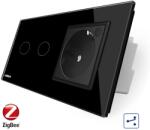 LIVOLO Intrerupator dublu cap scara / cap cruce, ZigBee + priza simpla Livolo ZigBee, rama din sticla, Control de pe telefon SmartElectro IntelligentHouse (VL-C702SZ/C7-C1EUZ-12)