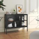 [en. casa] Vitrina tip sideboard din otel cu 3 usi din sticla, 80x100x35 cm, negru (89540112) Comoda