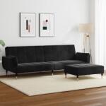 vidaXL Canapea extensibila cu taburet, 2 locuri, negru, catifea GartenMobel Dekor (3258154) Canapea