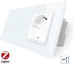 LIVOLO Intrerupator simplu cap scara / cap cruce ZigBee + priza simpla Livolo ZigBee, Rama din sticla, Control de pe telefon SmartElectro IntelligentHouse (VL-C701SZ/C7-C1EUZ-11)