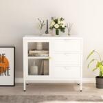 vidaXL Servanta, alb, 75x35x70 cm, otel si sticla securizata GartenMobel Dekor (336074) Comoda