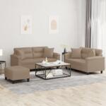 vidaXL Set de canapele cu perne, 3 piese, cappuccino, piele ecologica GartenMobel Dekor (3202381) Canapea