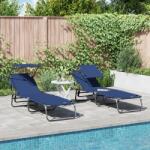 vidaXL Sezlonguri pliabile 2 buc. cu copertina din tesatura Oxford 600D albastra GartenMobel Dekor (42003134)