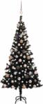 vidaXL Brad Craciun pre-iluminat cu set globuri, negru, 120 cm, PVC GartenMobel Dekor (3077588)