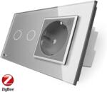 LIVOLO Intrerupator dublu ZigBee + priza simpla ZigBee Livolo, rama din sticla, Control de pe telefon SmartElectro IntelligentHouse (VL-C702Z/C7-C1EUZ-15)