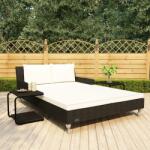 vidaXL Pat de soare gradina 2 persoane, cu perne, negru, poliratan GartenMobel Dekor (48129)
