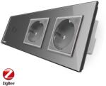 LIVOLO Intrerupator LIVOLO simplu ZigBee cu touch si 2 prize din sticla ZigBee, Control de pe telefon SmartElectro IntelligentHouse (VL-C701Z/C7-C2EUZ-15)