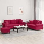 vidaXL Set canapele cu perne, 3 piese, rosu vin, catifea GartenMobel Dekor (3202284) Canapea