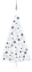vidaXL Jumatate brad Craciun pre-iluminat cu set globuri, alb, 150 cm GartenMobel Dekor (3077655)
