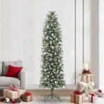 vidaXL Copac Artificial Slab de Craciun cu 300 LED Verde si alb 240 cm GartenMobel Dekor (3395322)