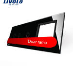 LIVOLO Panou intrerupator dublu+simplu+ priza Livolo din sticla SmartElectro IntelligentHouse (VL-P702/01/E-6B)