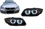 KITT Lightning Faruri halogen U-Led 3D negre pentru BMW Seria 3 E90 E91 LHD 2005-2008 (HLBME90AB)