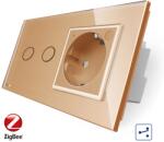 LIVOLO Intrerupator dublu cap scara / cap cruce, ZigBee + priza simpla Livolo ZigBee, rama din sticla, Control de pe telefon SmartElectro IntelligentHouse (VL-C702SZ/C7-C1EUZ-13)