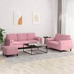 vidaXL Set canapea cu perne, 3 piese, roz, catifea GartenMobel Dekor (3202047) Canapea