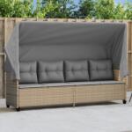 vidaXL Sezlong cu baldachin si perne, bej , poliratan GartenMobel Dekor (368338)