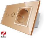 LIVOLO Intrerupator dublu ZigBee + priza simpla ZigBee Livolo, rama din sticla, Control de pe telefon SmartElectro IntelligentHouse (VL-C702Z/C7-C1EUZ-13)