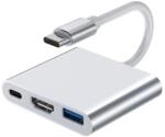 Techstar Adaptor multifunctional 3 in 1 USB-C la HDMI Techstar® DJ3IN1, HDMI 4K, 1 x USB 3.0, 1 x USB C, PD Port, Argintiu (SKU2993)