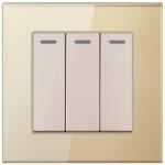 Techstar Intrerupator Triplu Cap Scara Cu Panou Din Sticla Securizata Techstar® TGS 01, 220V, 16A, 86 X 86 Mm, auriu, cu 3 Faze (SKU3163)