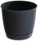 Rattan Art hatású kaspó alátéttel / Antracit (DRLO250/S433) (DRLO250-S433)
