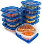 FRESHLY CONTAINED Set 10 caserole alimentare, FRESHLY CONTAINED, 2 comportimente, 620 ml, din plastic, fara BPA, capace etanse, reutilizabile, lavabile in masina de spalat vase, potrivite pentru cuptorul cu microunde s