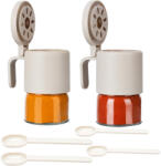 Belle Vous Set 2 recipient depozitare, Belle Vous, pentru condimente, din sticla, 350 ml, 10, 5 x 13 cm, 4 ligurinte, capace etanse, fara BPA, Transparent/Bej (5061014885545) Solnita condimente