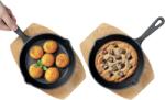 Navaris Set 2 mini tigai din fonta Navaris, 10.2 x 2.5 cm, suport din lemn, compatibile inductie/cuptor/gratar, rezistente la temperaturi ridicate, Negru (8260001000600)