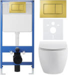 Cerano - Komplett WC szett Profi/Dure - fényes fehér - WC nyomógomb Classic/Gold - falsík előtti beépítés - 51x35 cm (CER-671477)
