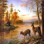 NORIMPEX - Puzzle Pictura cu diamant: Cerb in lac 30x40cm - 1 - 39 piese