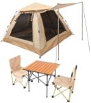 Belle Vous Set de camping Belle Vous, cort pentru 3-4 persoane, 195 x 195 x 135 cm, masa si 2 scaune pliabile, 4 piese, impermeabil, ideal pentru drumetii/pescuit, usor de montat, Maro (5061014883404) Cort