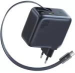 Baseus Incarcator retea Baseus EnerCore CJ11, 1x USB-C, 1x USB, Quick Charge 100 W, Cablu USB-C retractabil, Black (E0120M00)