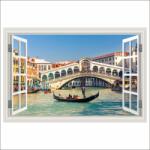 MÉDIA Öntapadós tapéta Rialto Bridge ablak, Velence, gondola, 180 x 120 cm (FOTOTAP15420)