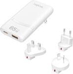 LogiLink Двойно USB GaN зарядно устройство за пътуване, 65W, изключително тънко, 1x USB-C (PD), 1x USB-A (QC), бяло