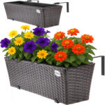 Deuba Set 2 bucăți jardiniere din ratan - maro